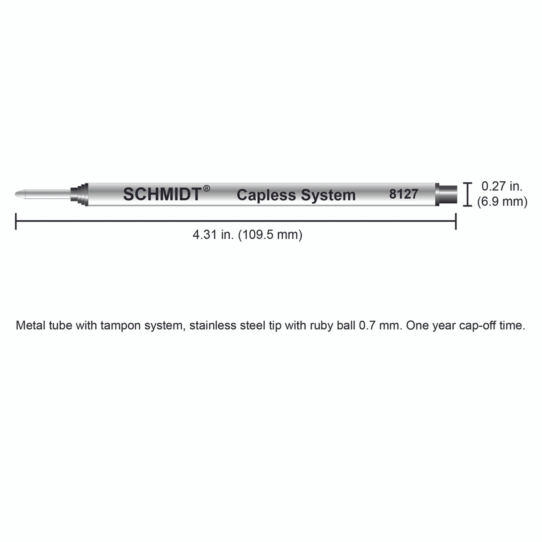 Schmidt® 8127 Long Capless Rollerball Refill Medium Point 0.7mm, 2pk
