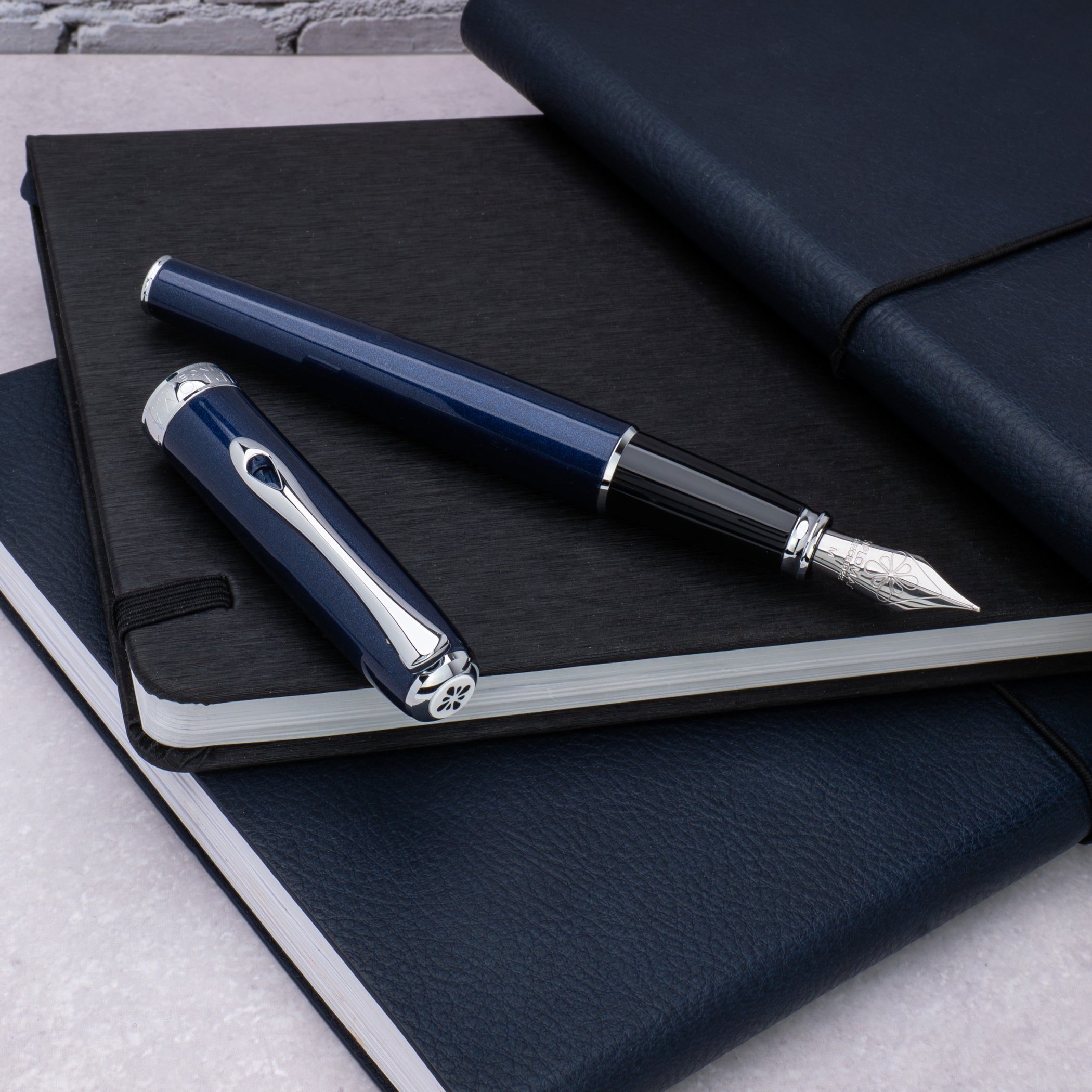 Diplomat Excellence A2 Midnight Blue with Chrome Trim Fountain Pen
