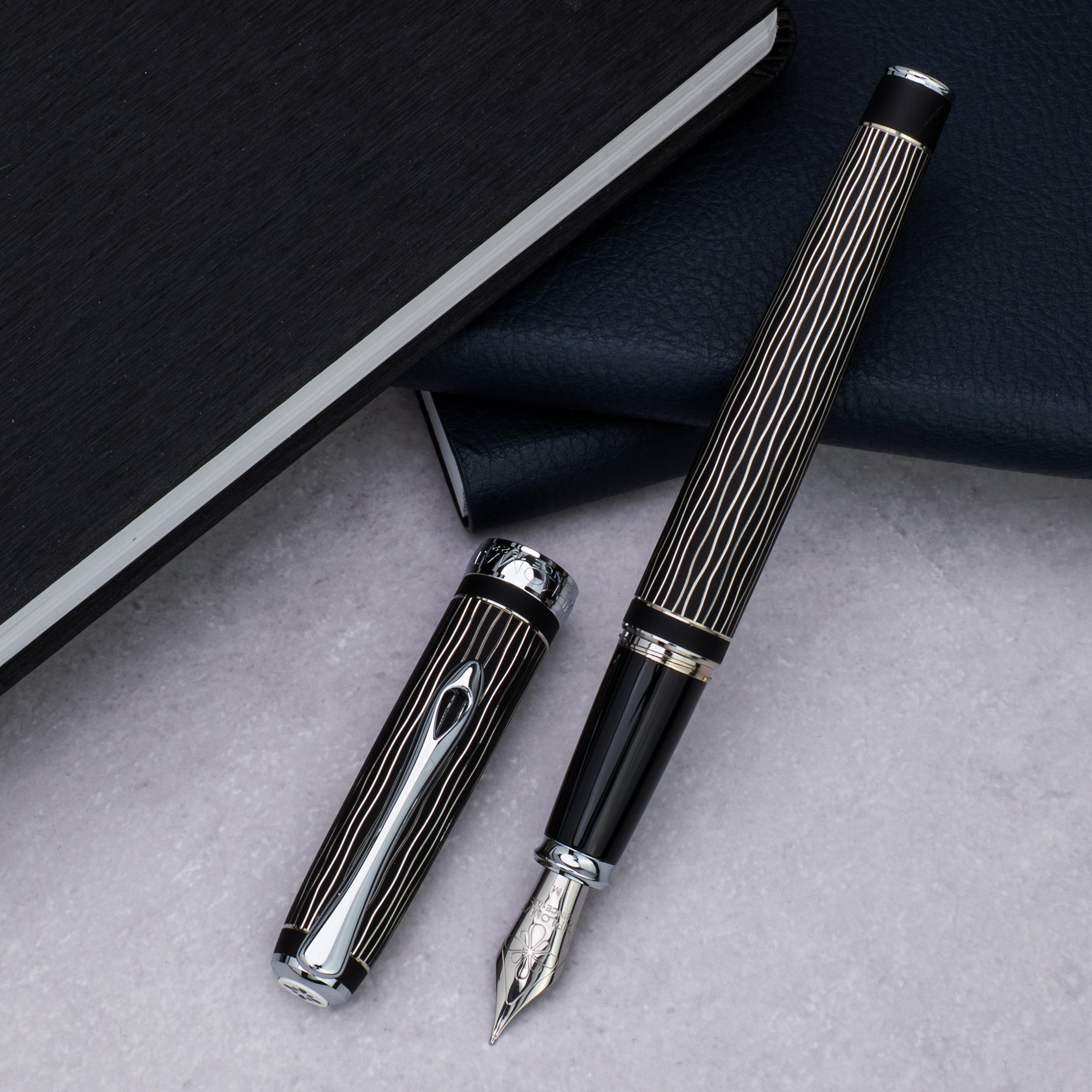 Diplomat Excellence A Plus Wave Gulloche Lapis Black Fountain Pen