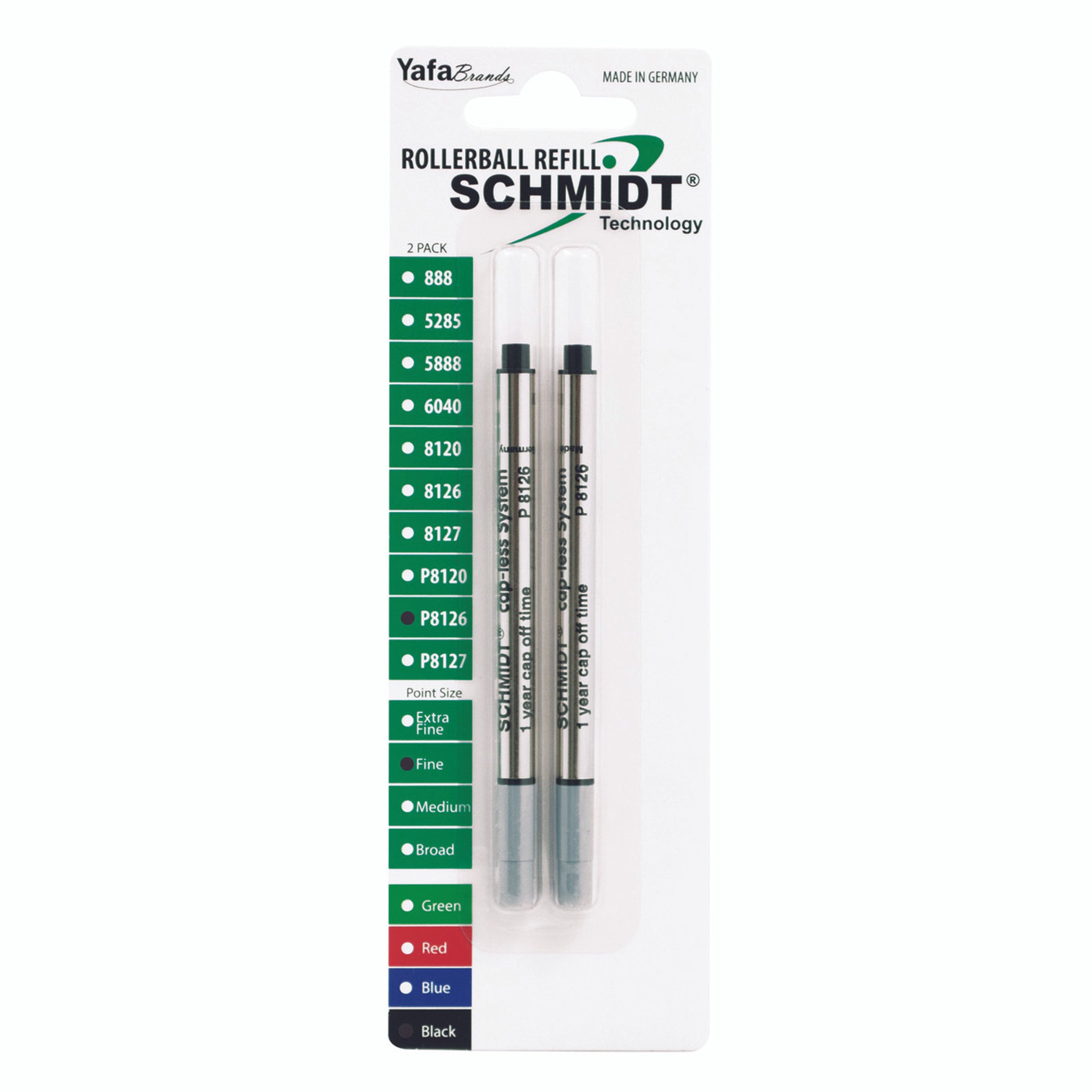 Schmidt® P8126 Short Capless Rollerball Refill Fine Point 0.6mm, 2pk