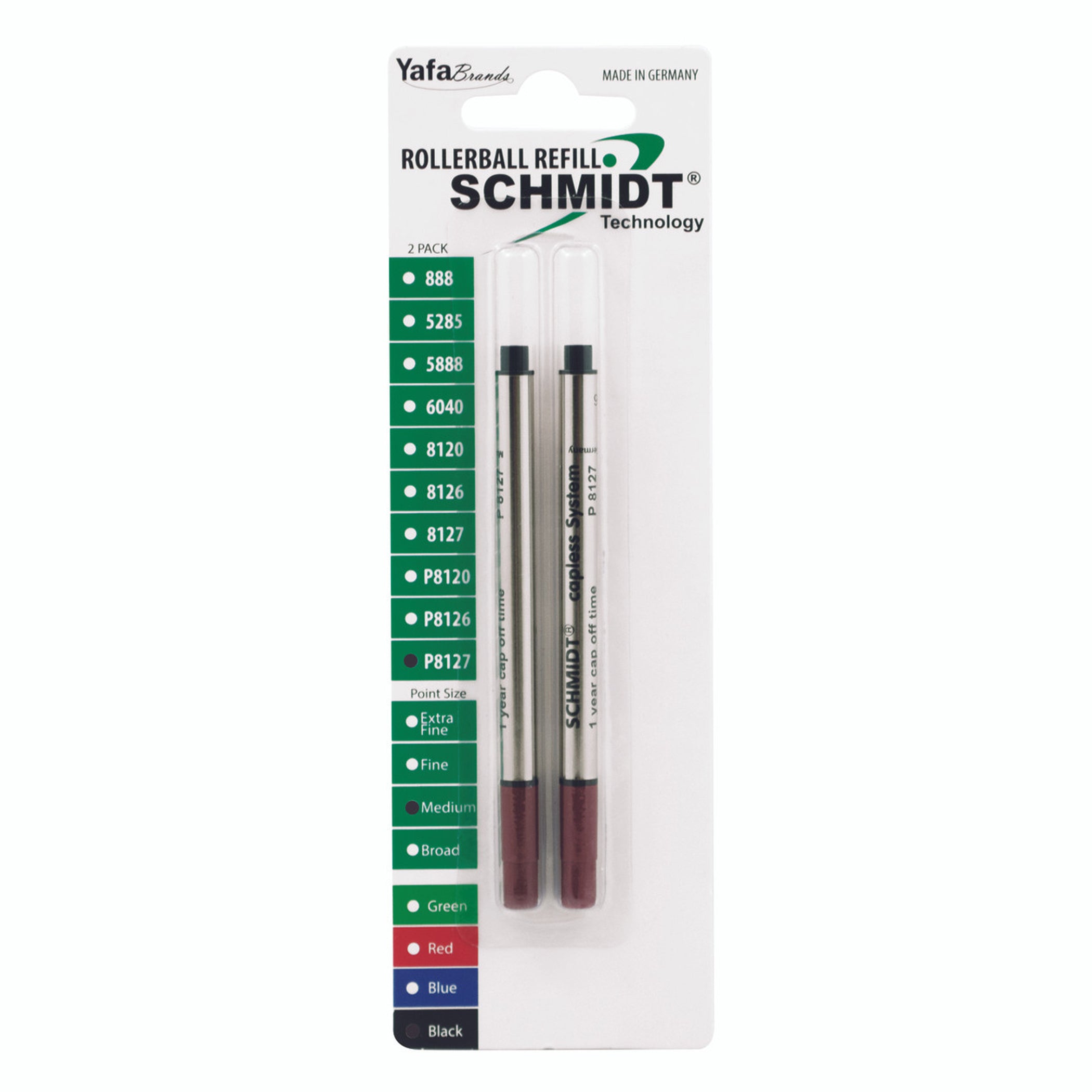 Schmidt® P8127 Short Capless Rollerball Refill Medium Point 0.7mm, 2pk