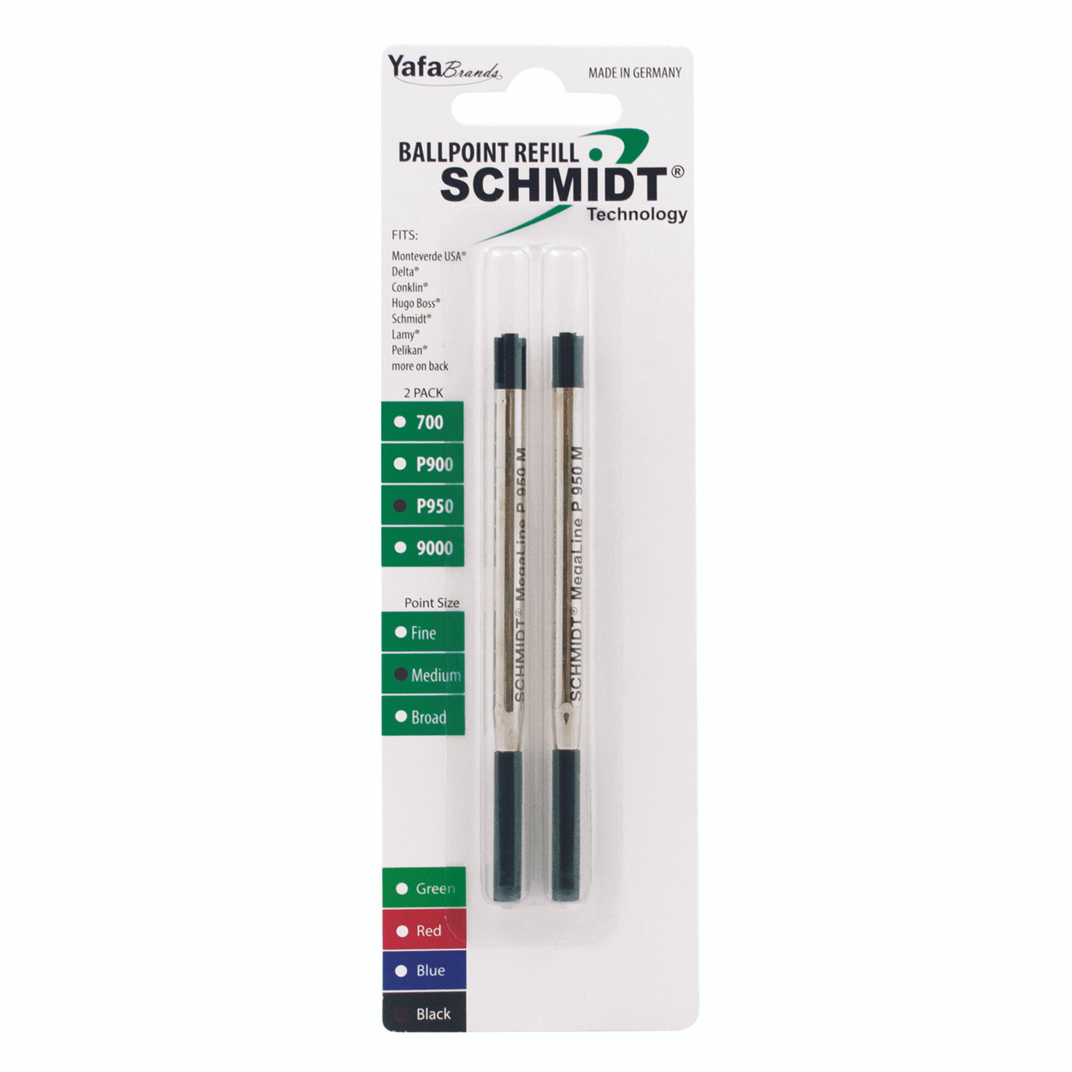 Schmidt® P950 Megaline Pressurized Ballpoint Refill Medium Point Stainless Steel Ball, 2pk