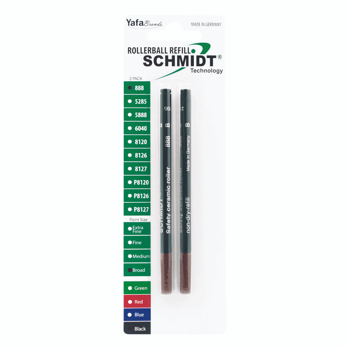 Schmidt® 888 Safety Ceramic Rollerball Refill, Black Broad Point 1.0mm Plastic Tube, 2pk