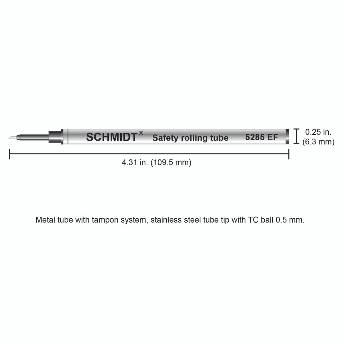 Schmidt® 5285 Safety Rolling Tube Needle Point 0.5mm TC Ball, Extra Fine Point, 2pk