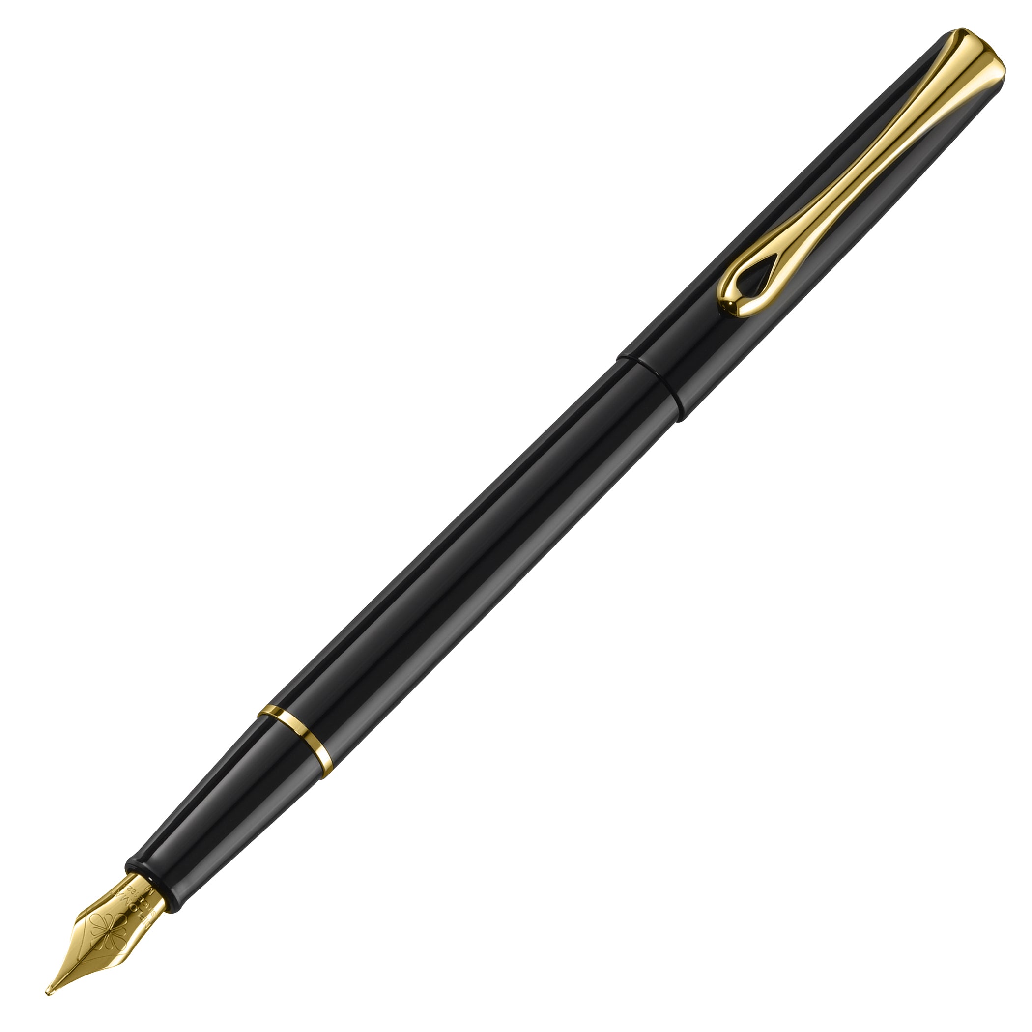 Diplomat Traveller Black Lacquer with Gold Trim Fountain Pen