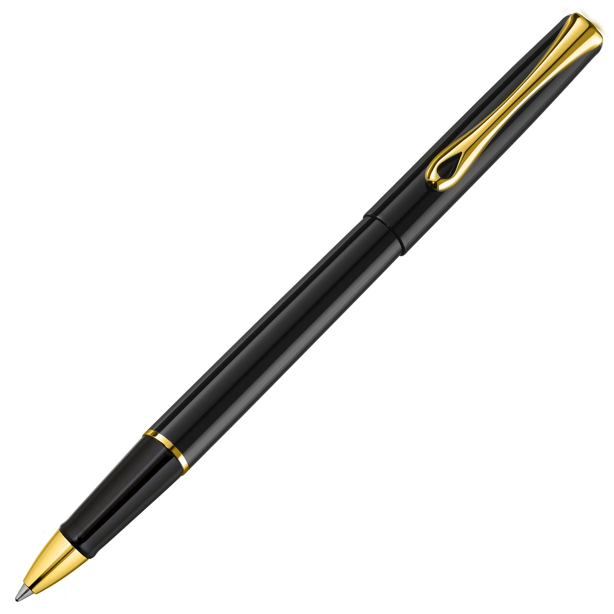 Diplomat Traveller Black Lacquer with Gold Trim Rollerball Pen