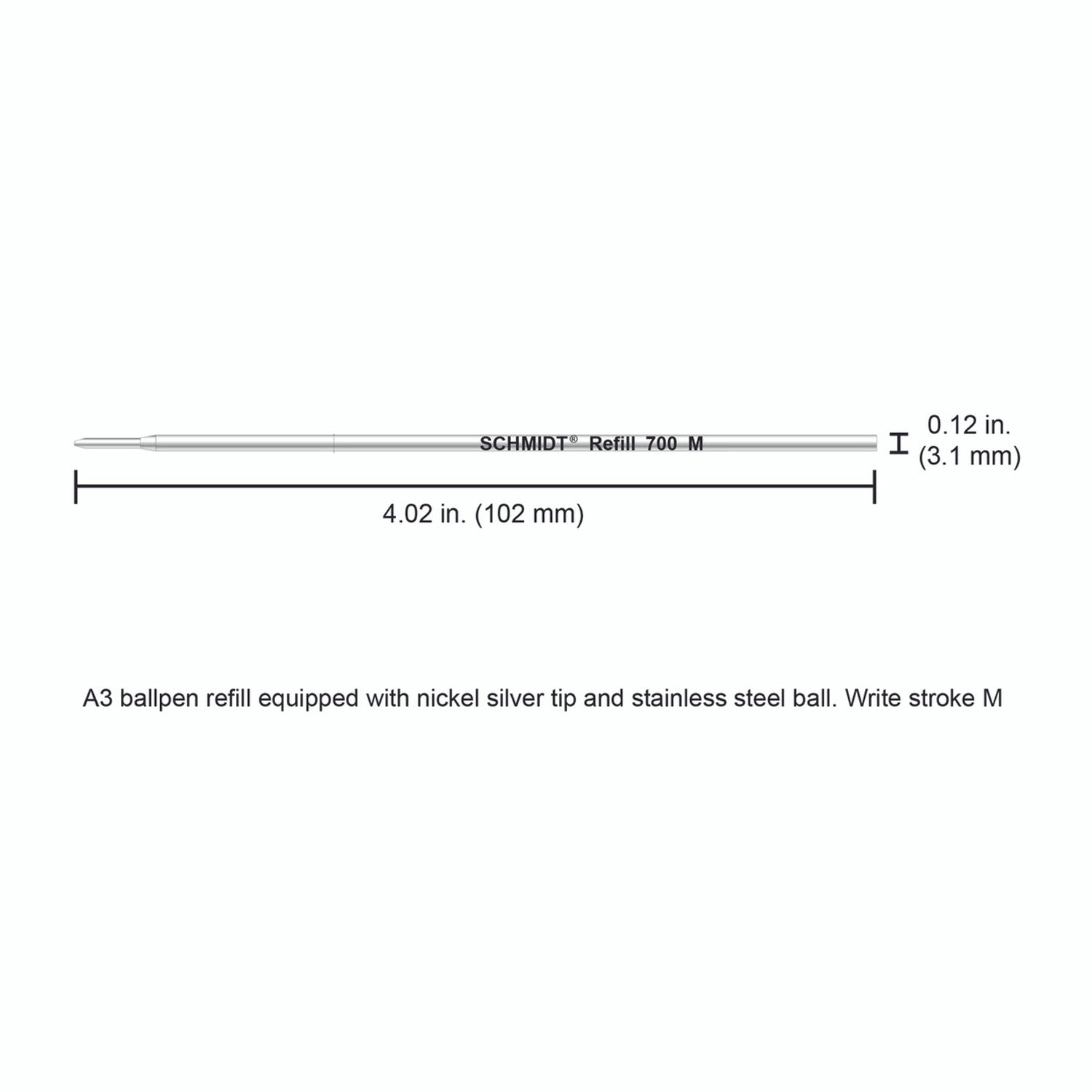 Schmidt® 700 A3 Ballpoint Refill To Fit European Early Model Pens, Italian Made Aurora Flat Ballpen, Medium Point , 2pk