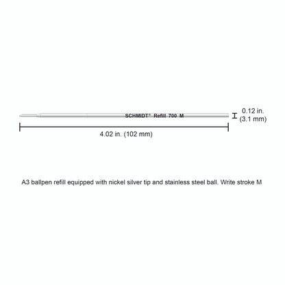 Schmidt® 700 A3 Ballpoint Refill To Fit European Early Model Pens, Italian Made Aurora Flat Ballpen, Medium Point , 2pk