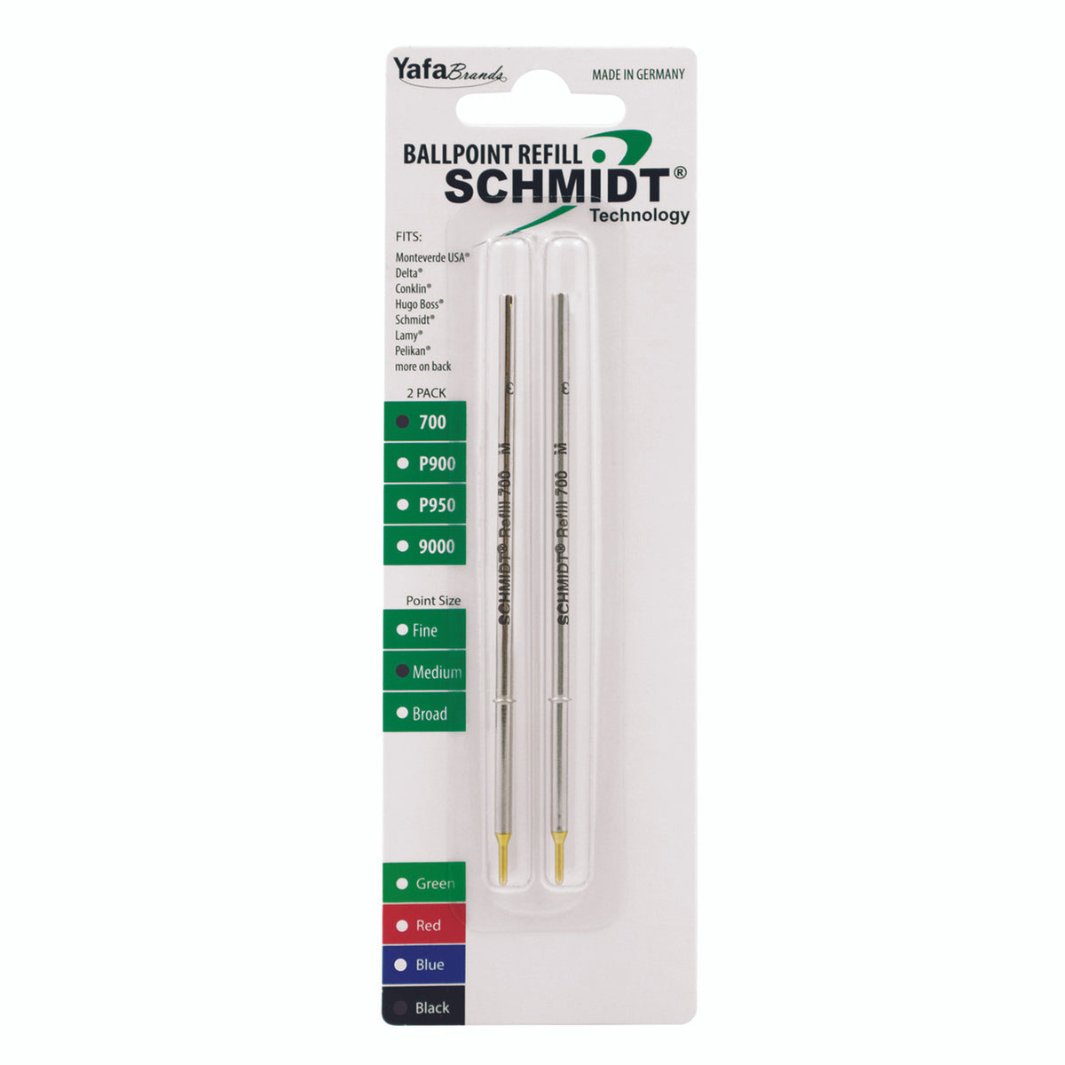 Schmidt® 700 A2 Ballpoint Refill To Fit European Early Model Pens, Italian Made Aurora Flat Ballpen, Medium Point , 2pk