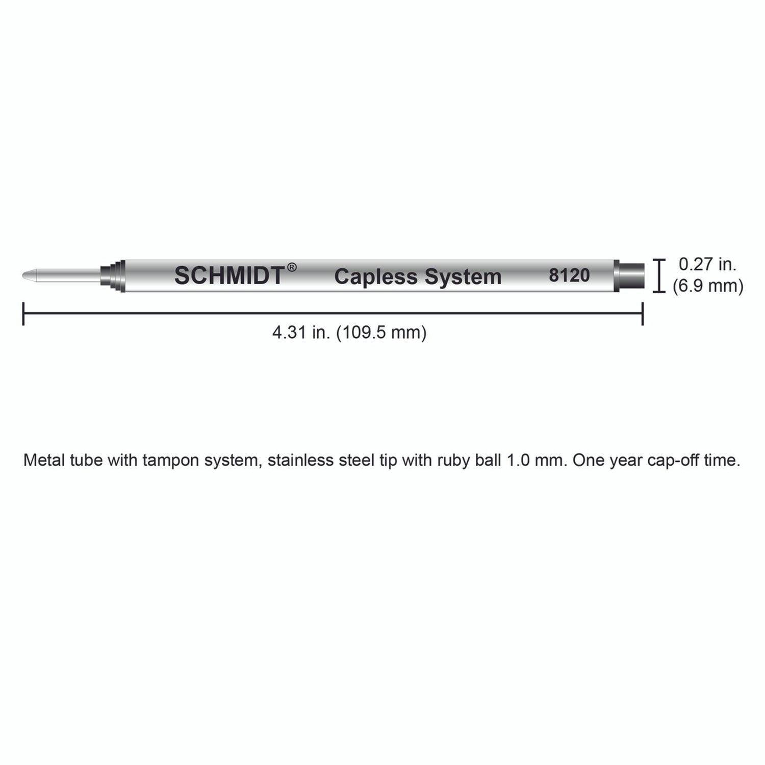 Schmidt® 8120 Long Capless Rollerball Refill Broad Point 1.0mm, 2pk