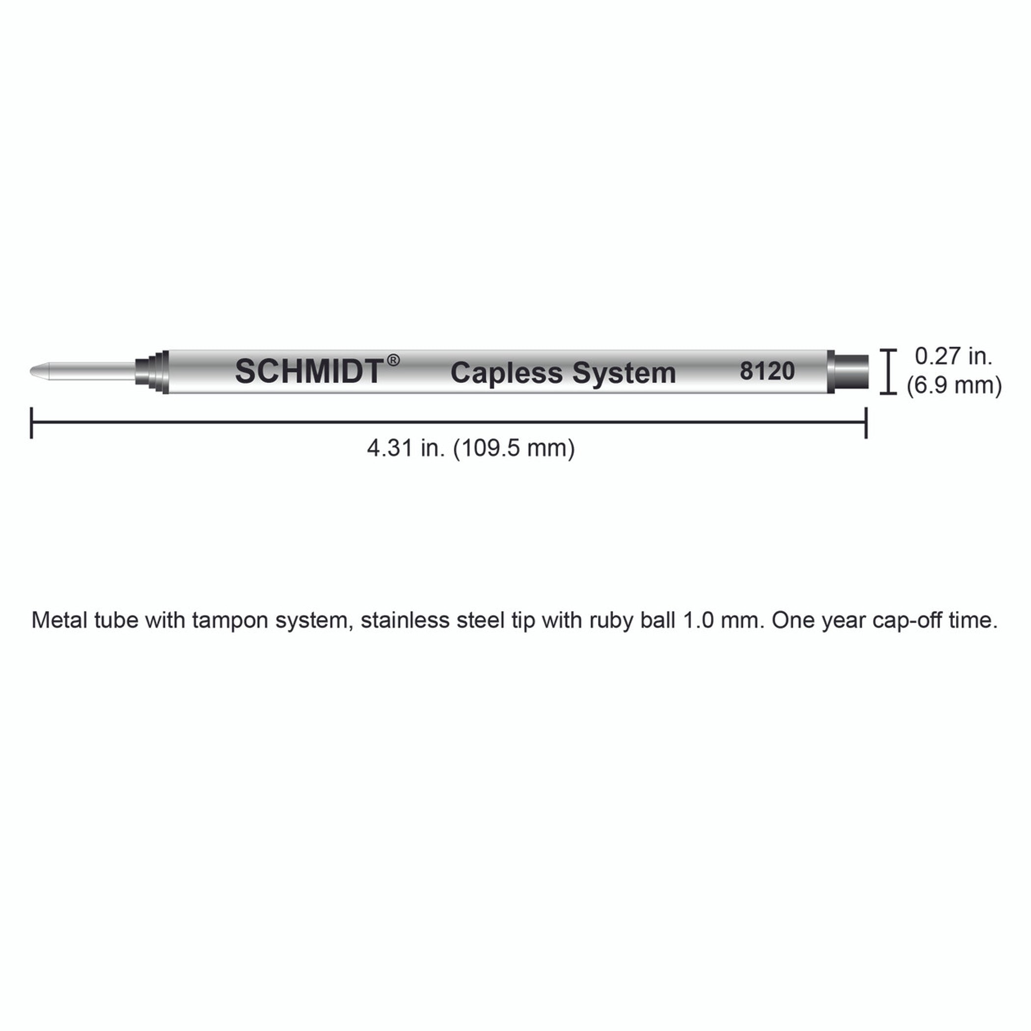 Schmidt® 8120 Long Capless Rollerball Refill Broad Point 1.0mm, 2pk