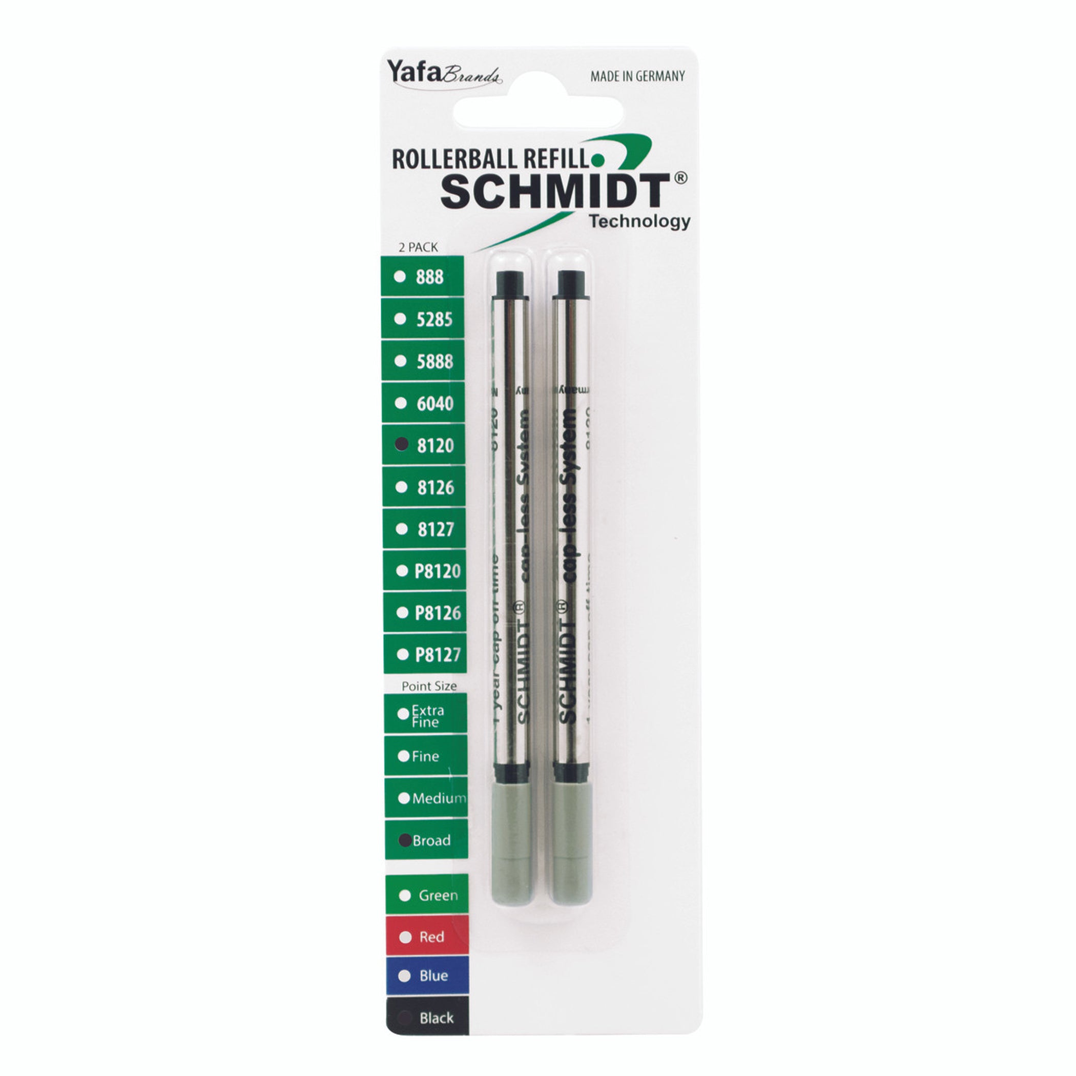 Schmidt® 8120 Long Capless Rollerball Refill Broad Point 1.0mm, 2pk