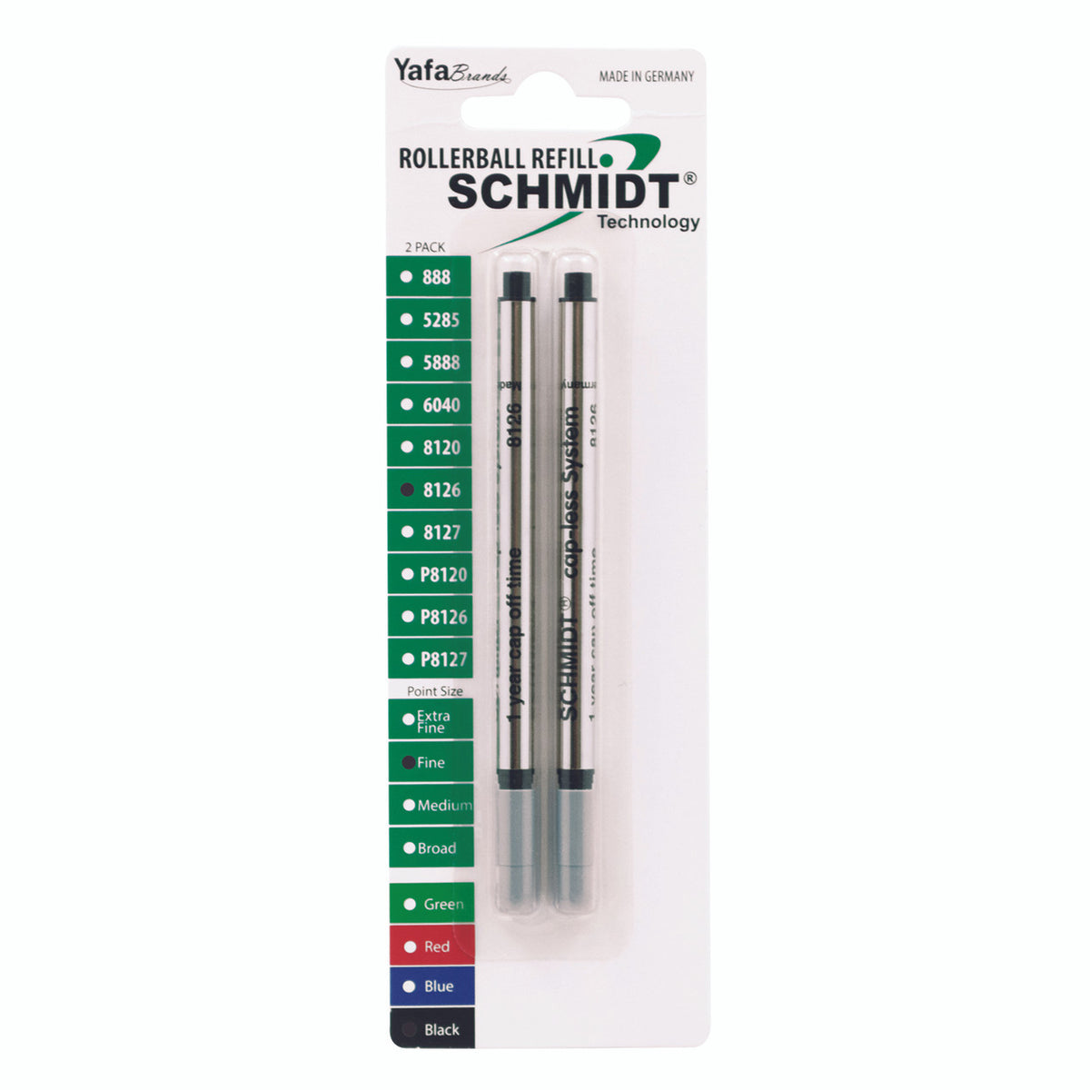Schmidt® 8126 Long Capless Rollerball Refill Fine Point 0.6mm, 2pk
