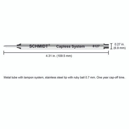 Schmidt® 8127 Long Capless Rollerball Refill Medium Point 0.7mm, 2pk