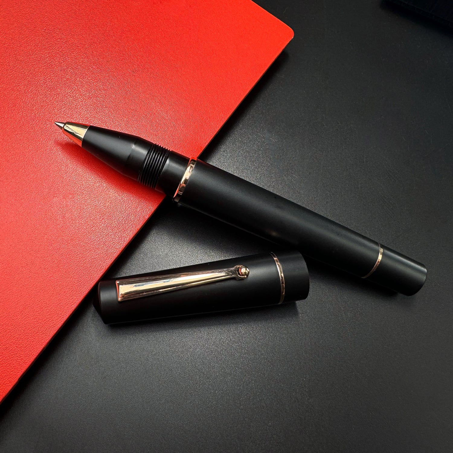 Delta Duna Matte Black Rosegold Trim Rollerball Pen