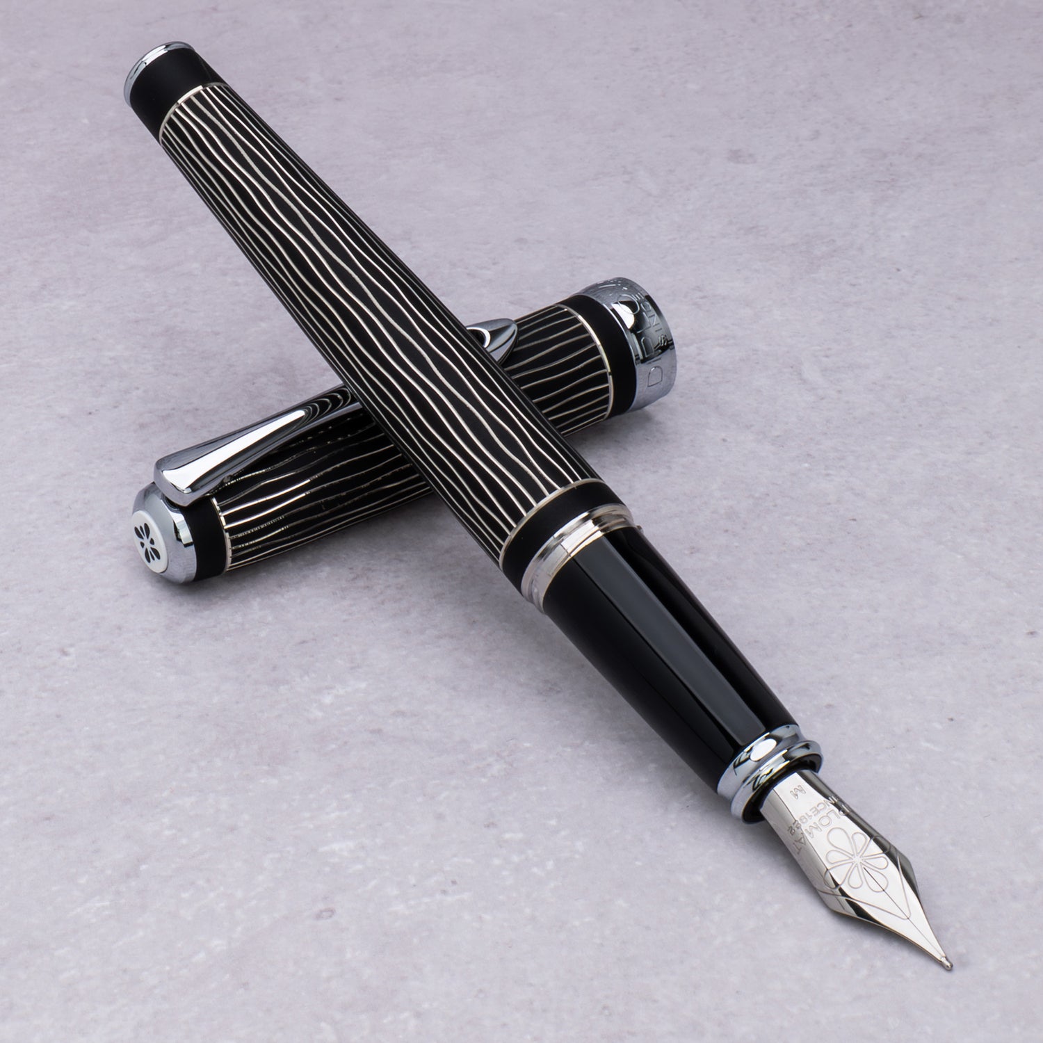 Diplomat Excellence A Plus Wave Gulloche Lapis Black Fountain Pen