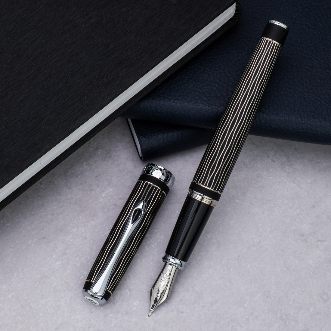 Diplomat Excellence A Plus Wave Gulloche Lapis Black Fountain Pen
