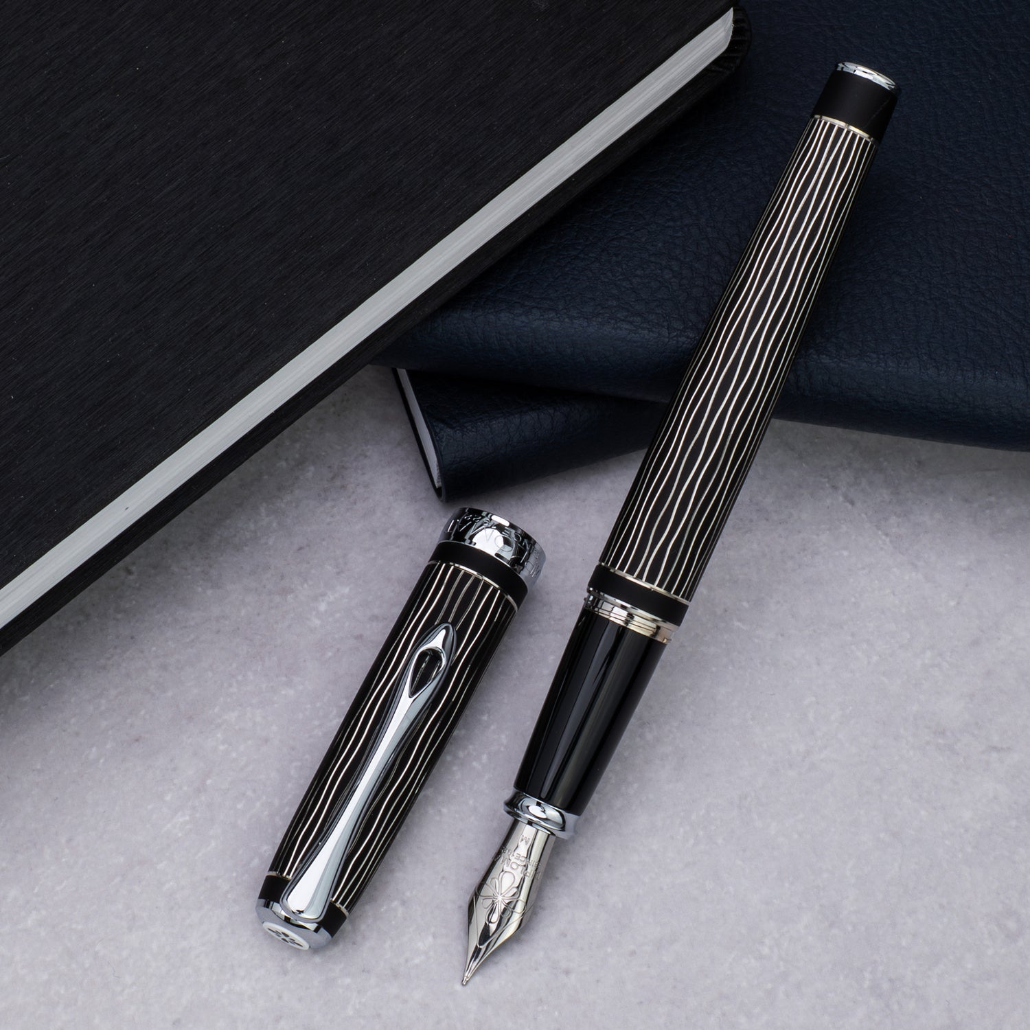 Diplomat Excellence A Plus Wave Gulloche Lapis Black Fountain Pen