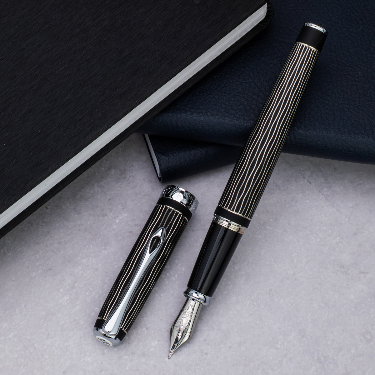 Diplomat Excellence A Plus Wave Guilloche Lapis Black Fountain Pen