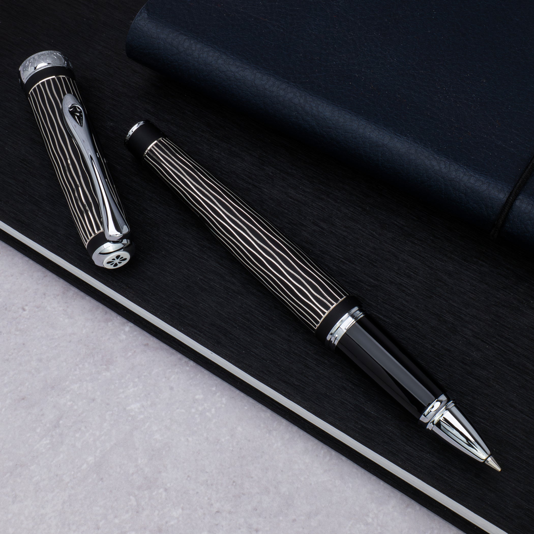 Diplomat Excellence A Plus Wave Gulloche Lapis Black Rollerball Pen