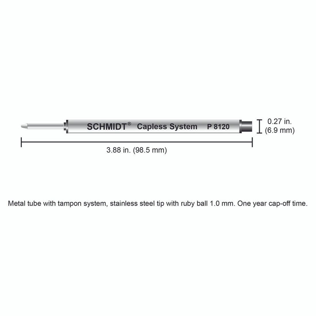 Schmidt® P8120 Short Capless Rollerball Refill Broad Point 1.0mm, 2pk