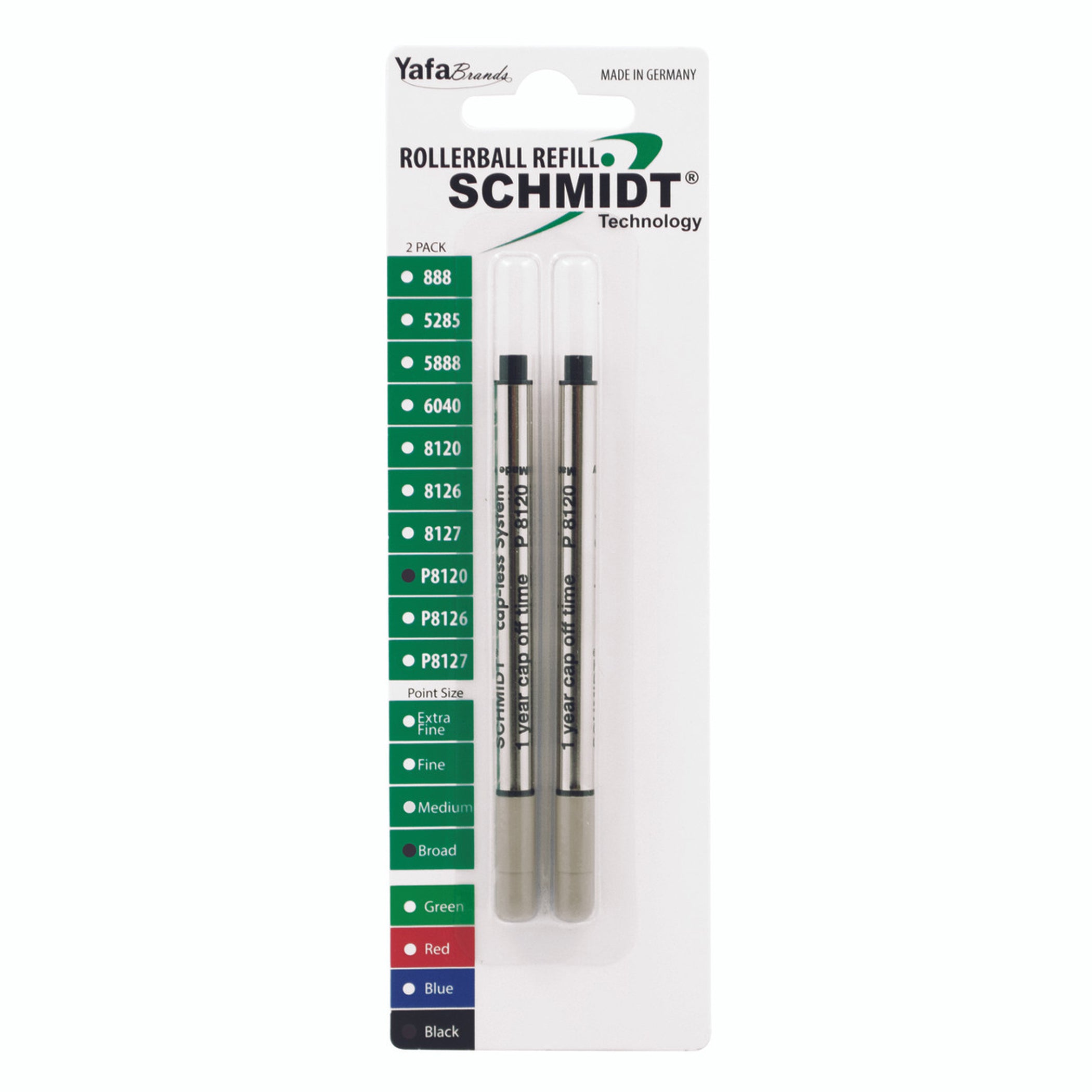 Schmidt® P8120 Short Capless Rollerball Refill Broad Point 1.0mm, 2pk