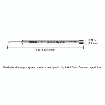 Schmidt® P8127 Short Capless Rollerball Refill Medium Point 0.7mm, 2pk