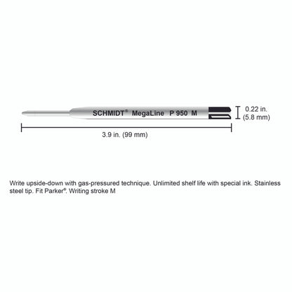 Schmidt® P950 Megaline Pressurized Ballpoint Refill Medium Point Stainless Steel Ball, 2pk