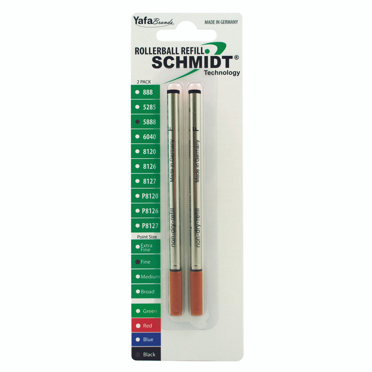 Schmidt® 5888 Safety Ceramic Rollerball Refill Fine Point 0.6mm, Metal Tube, 2pk
