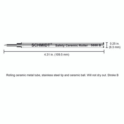 Schmidt® 5888 Safety Ceramic Rollerball Refill Broad Point 1.0mm, Metal Tube, 2pk