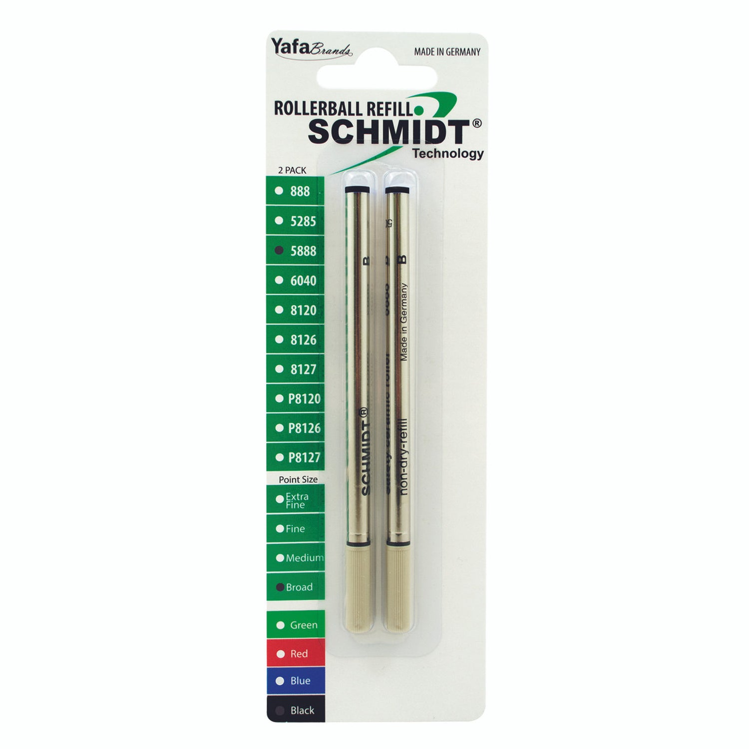 Schmidt® 5888 Safety Ceramic Rollerball Refill Broad Point 1.0mm, Metal Tube, 2pk
