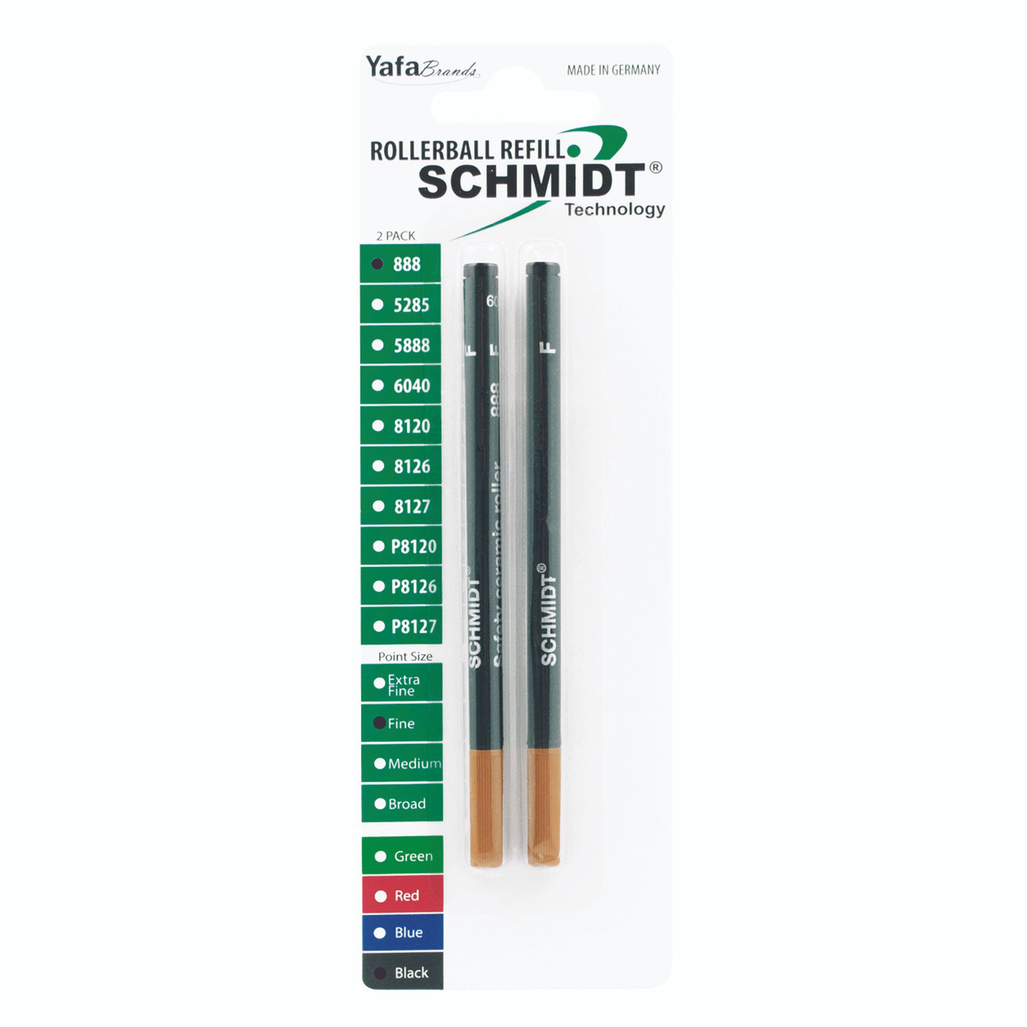 Schmidt® 888 Safety Ceramic Rollerball Refill, Fine Point 0.6mm Plastic Tube, 2pk