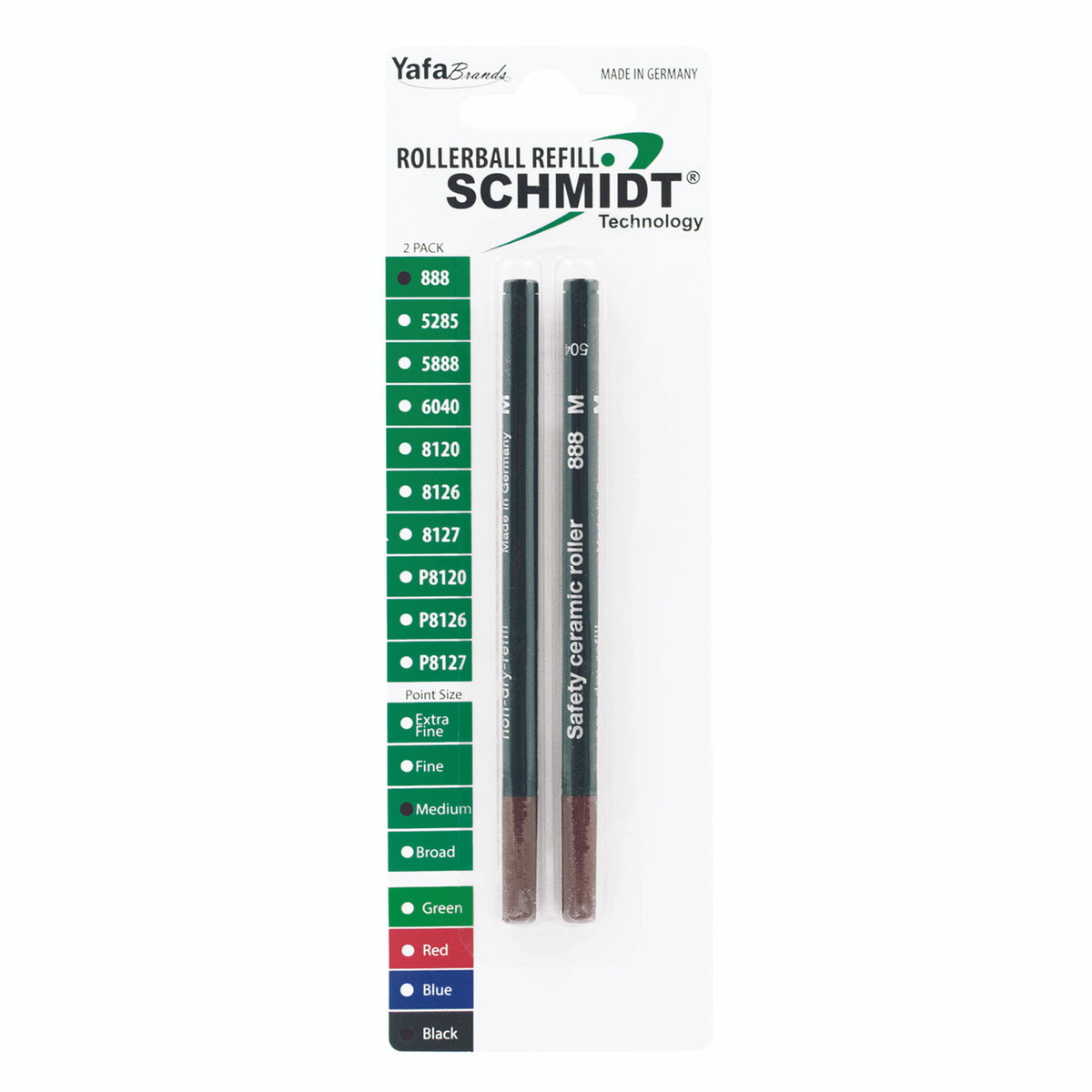 Schmidt® 888 Safety Ceramic Rollerball Refill, Medium Point 0.7mm Plastic Tube, 2pk