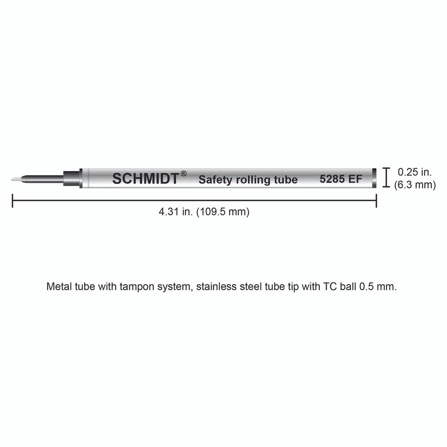 Schmidt® 5285 Safety Rolling Tube Needle Point 0.5mm TC Ball, Extra Fine Point, 2pk