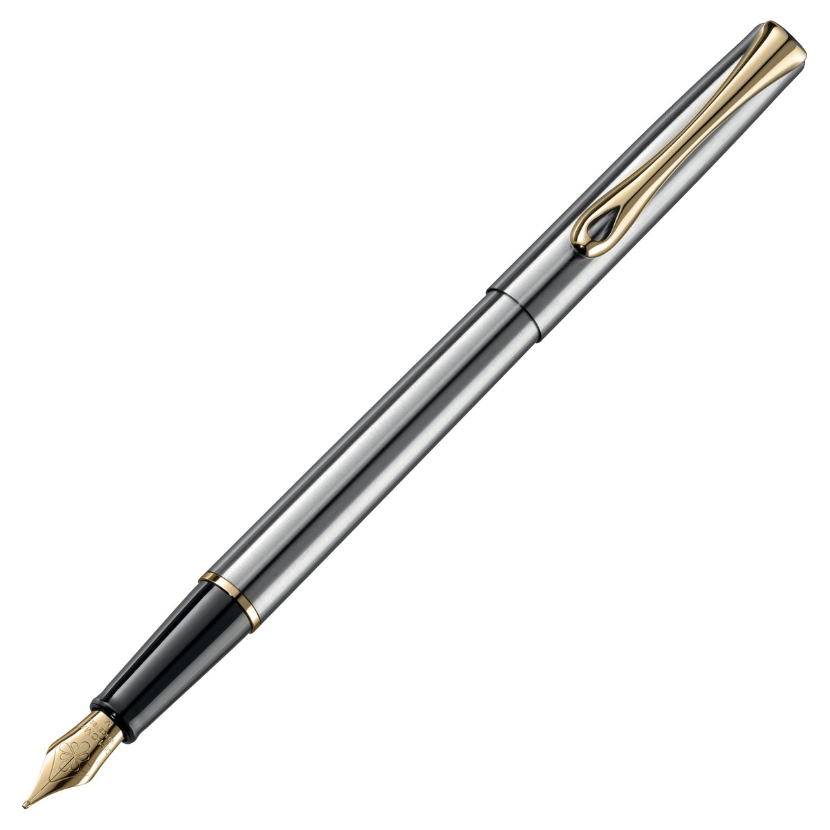 Diplomat Traveller Stainless Steel with Gold Trim Fountain Pen