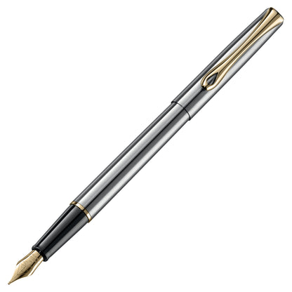 Diplomat Traveller Stainless Steel with Gold Trim Fountain Pen